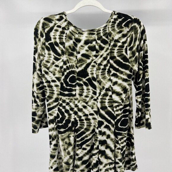Sami & Jo Olive Green Tie Dye 3/4 Sleeve Knit Tunic Top Casual Comfy‎ - Picture 6 of 9